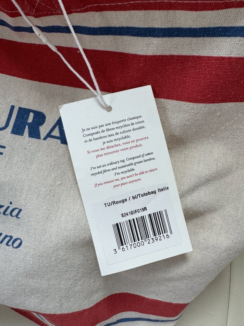NWT Sezane limited edition Italy l'Avventura cotton canvas tote red stripe heart - Picture 3 of 8